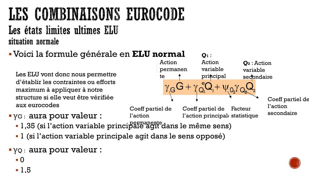 Les combinaisons eurocode Les états limites ultimes ELU situation normale