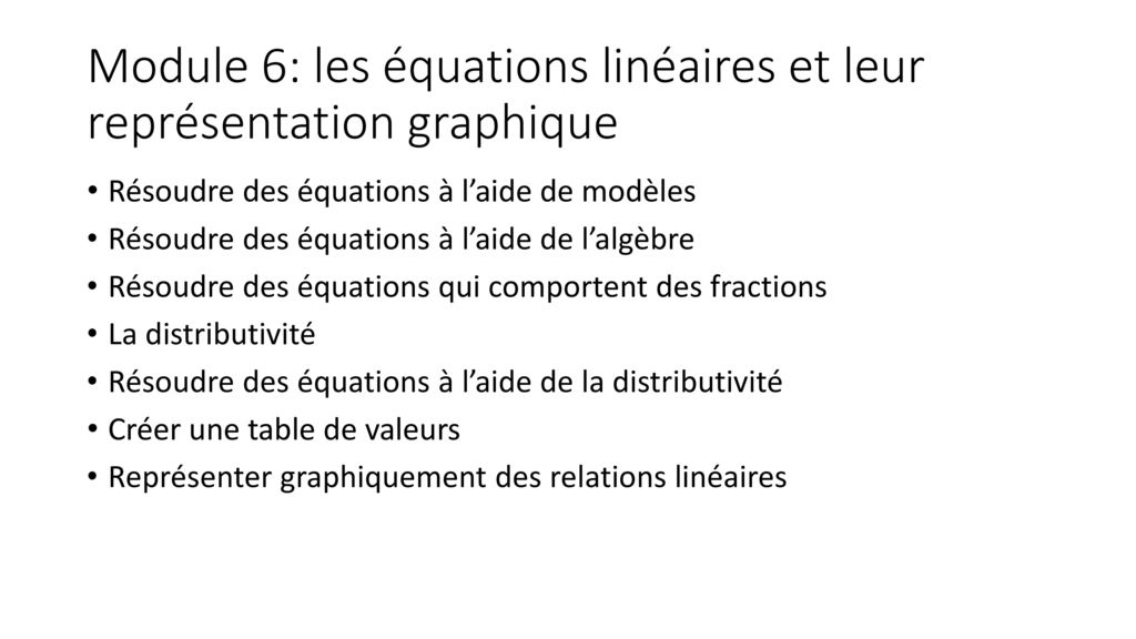 Module 6: les équations linéaires et leur représentation graphique