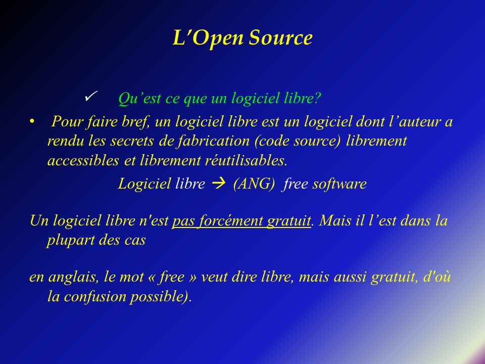 Logiciel libre  (ANG) free software
