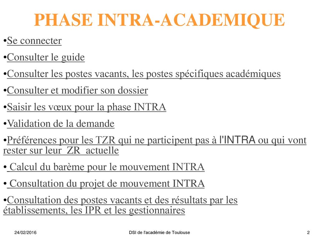 PHASE INTRA-ACADEMIQUE