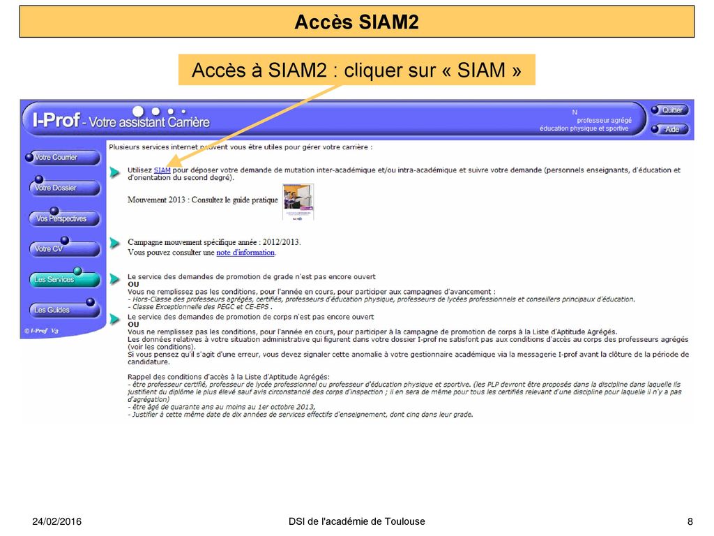 Accès à SIAM2 : cliquer sur « SIAM »