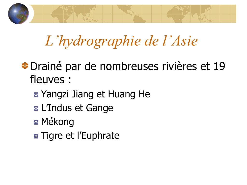 L’hydrographie de l’Asie