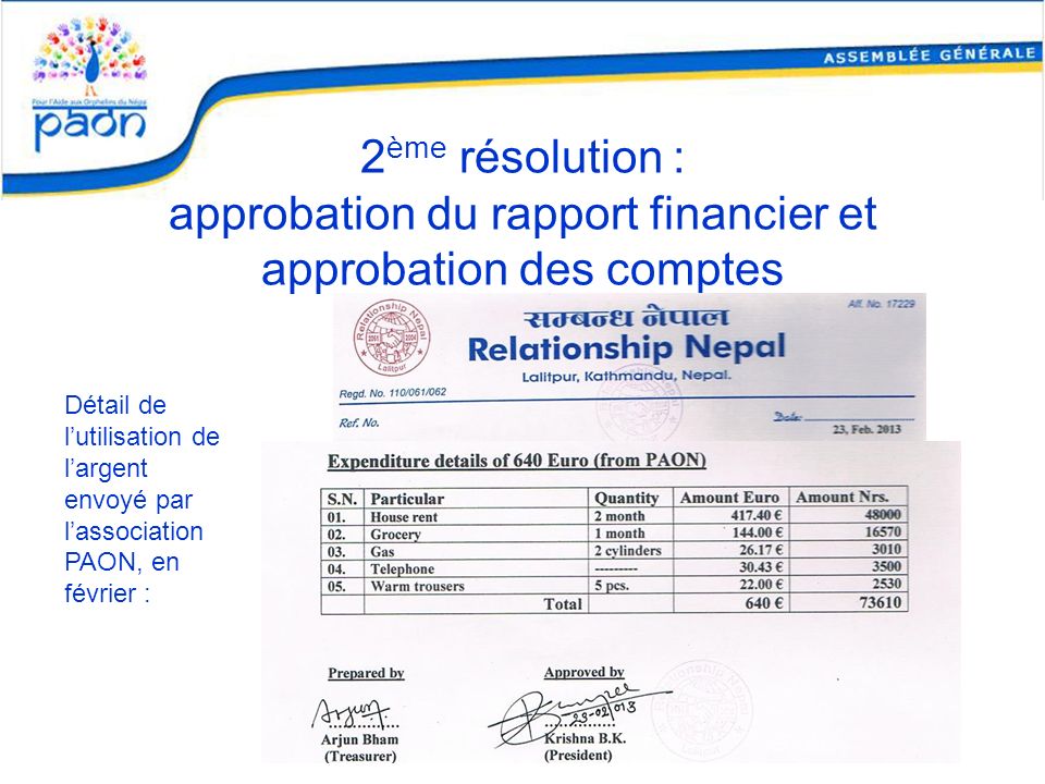 2ème résolution : approbation du rapport financier et approbation des comptes