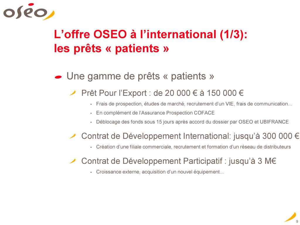 L’offre OSEO à l’international (1/3): les prêts « patients »
