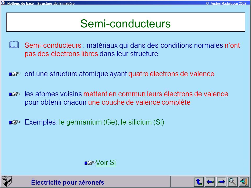 Semi-conducteurs Semi-conducteurs : matériaux qui dans des conditions normales n’ont pas des électrons libres dans leur structure.