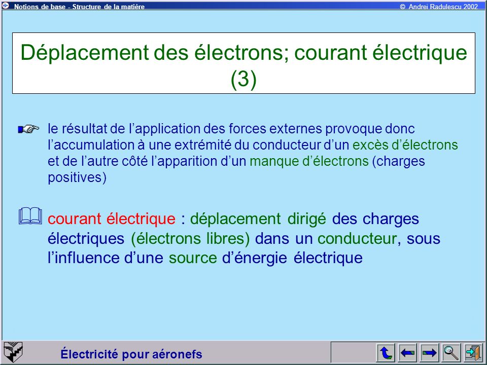 Déplacement des électrons; courant électrique (3)