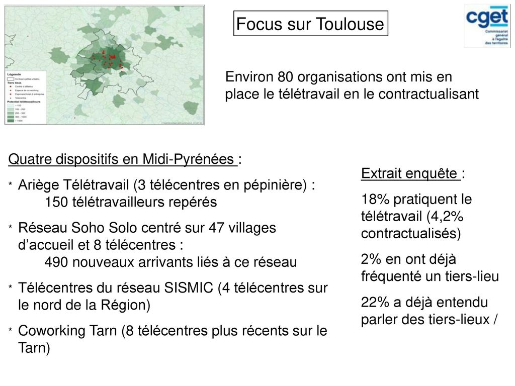 Focus sur Toulouse Environ 80 organisations ont mis en place le télétravail en le contractualisant.