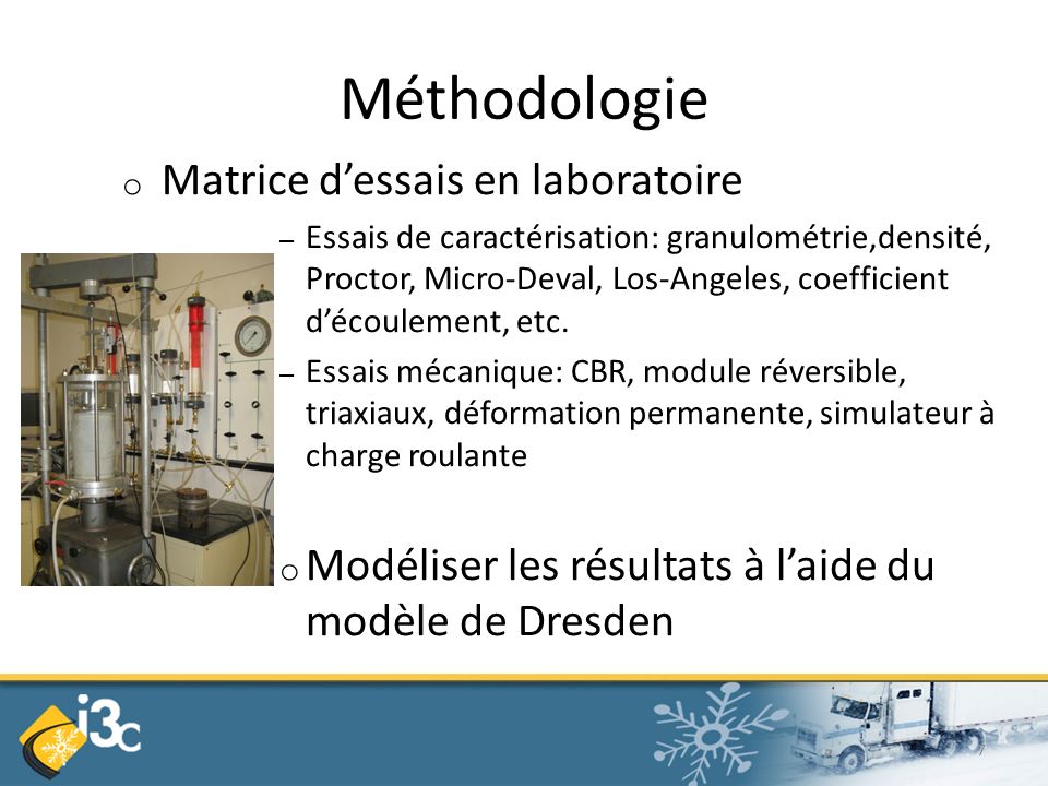 Méthodologie Matrice d’essais en laboratoire