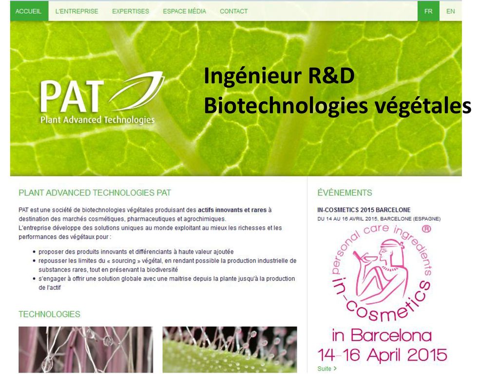 Ingénieur R&D Biotechnologies végétales