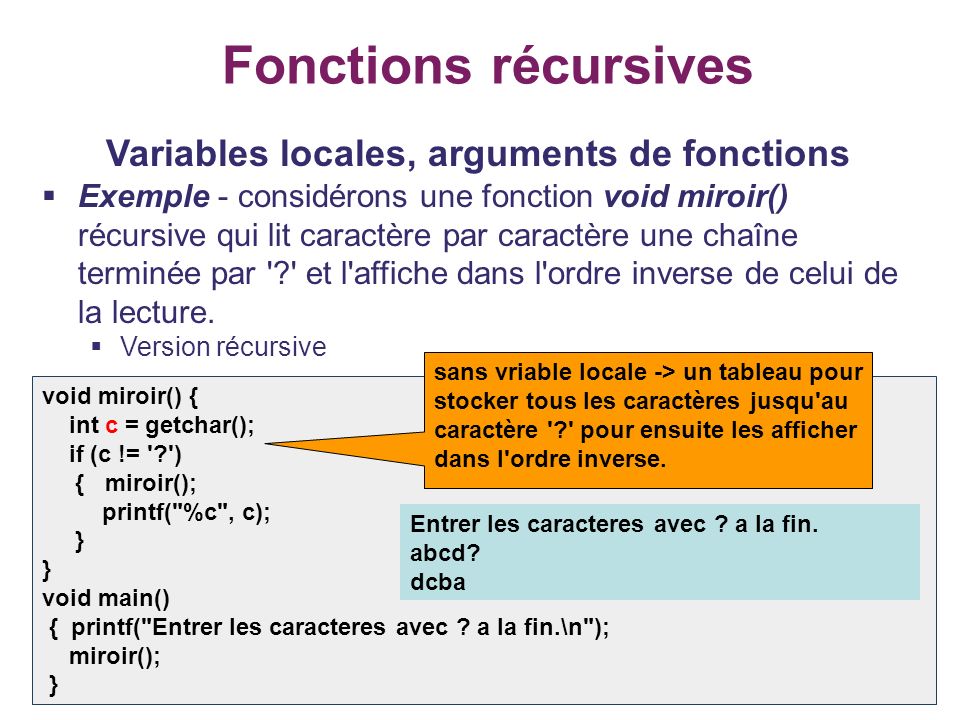 Variables locales, arguments de fonctions
