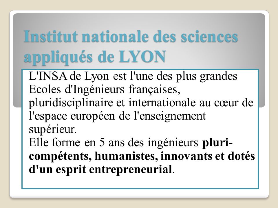 Institut nationale des sciences appliqués de LYON