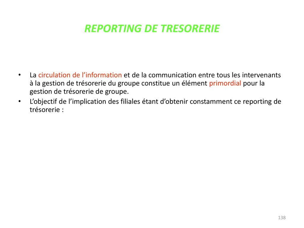 REPORTING DE TRESORERIE