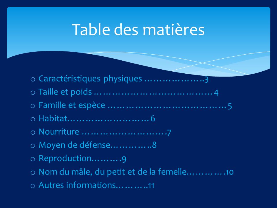 Table des matières Caractéristiques physiques ………………..3