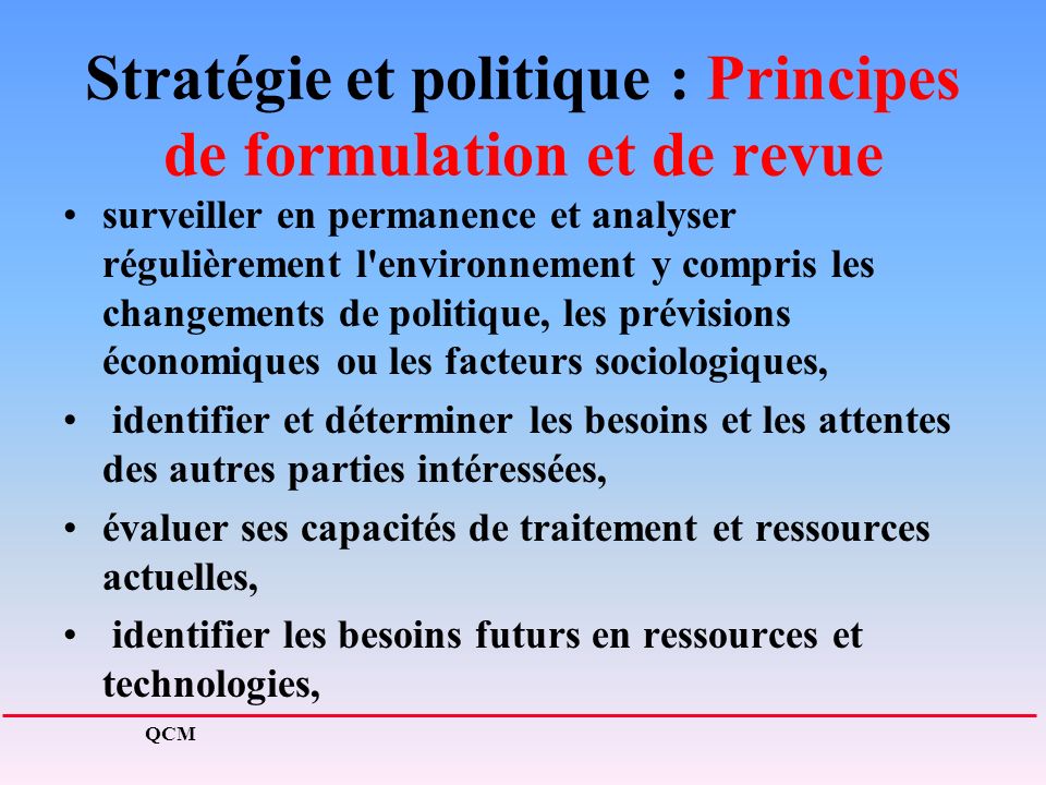 Stratégie et politique : Principes de formulation et de revue