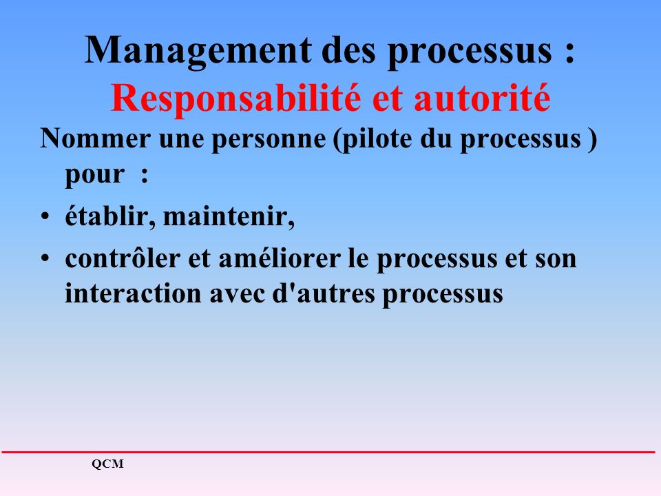 Management des processus : Responsabilité et autorité