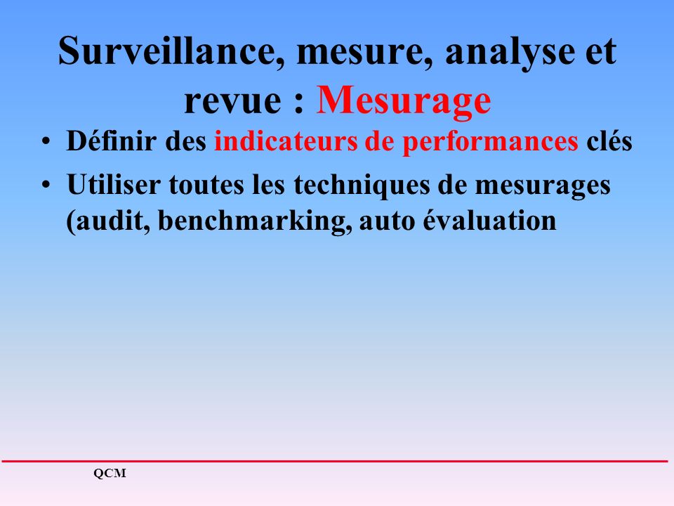 Surveillance, mesure, analyse et revue : Mesurage