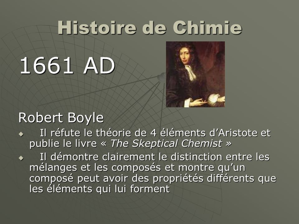 1661 AD Histoire de Chimie Robert Boyle
