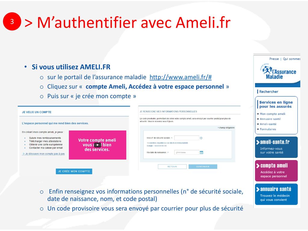 > M’authentifier avec Ameli.fr
