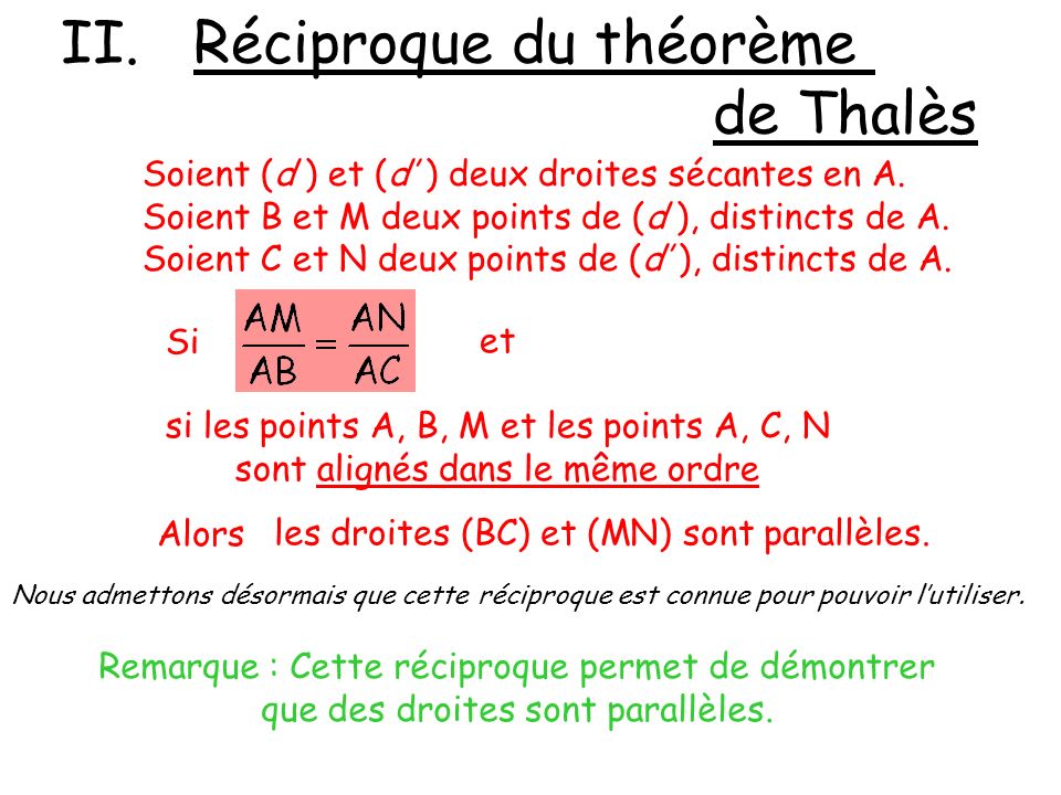 Réciproque du théorème de Thalès