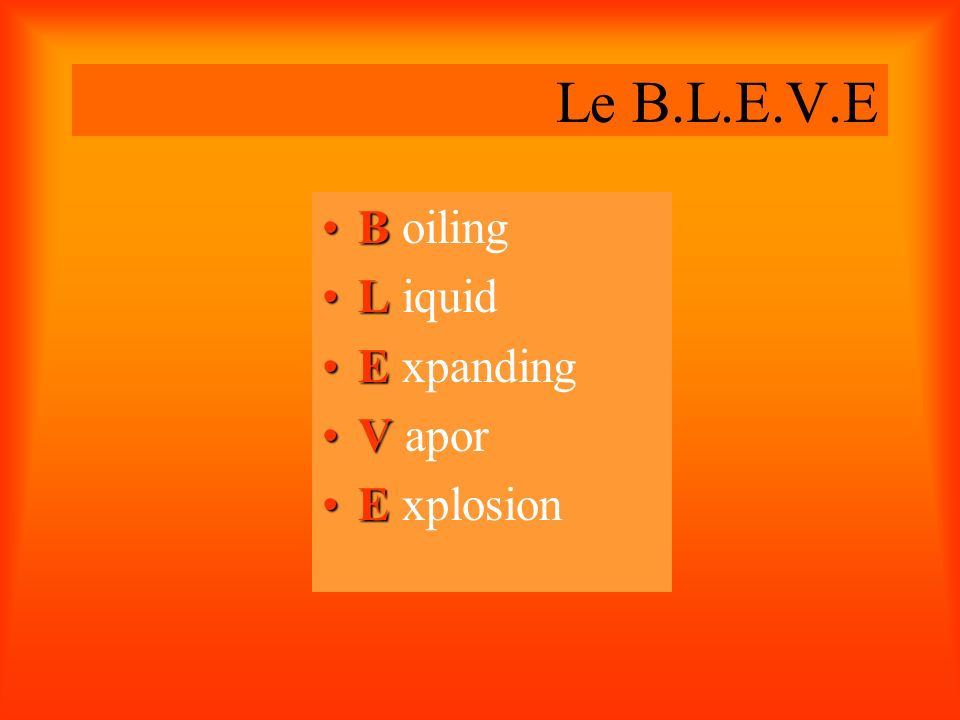 Le B.L.E.V.E B oiling L iquid E xpanding V apor E xplosion