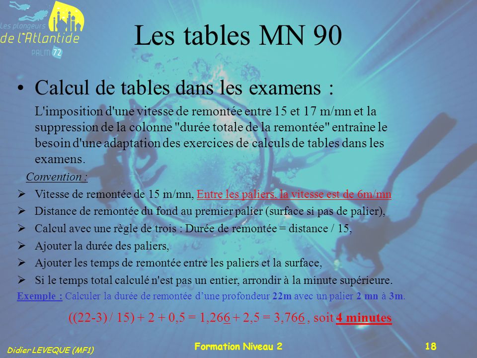Les tables MN 90 Calcul de tables dans les examens :