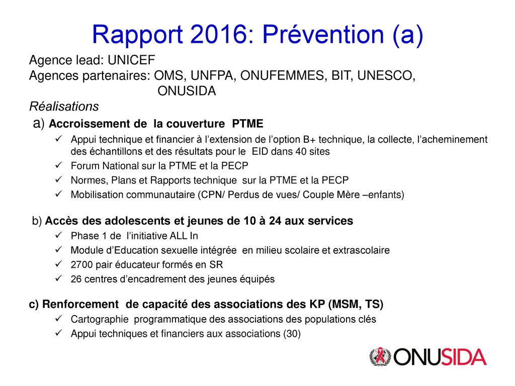 Rapport 2016: Prévention (a)