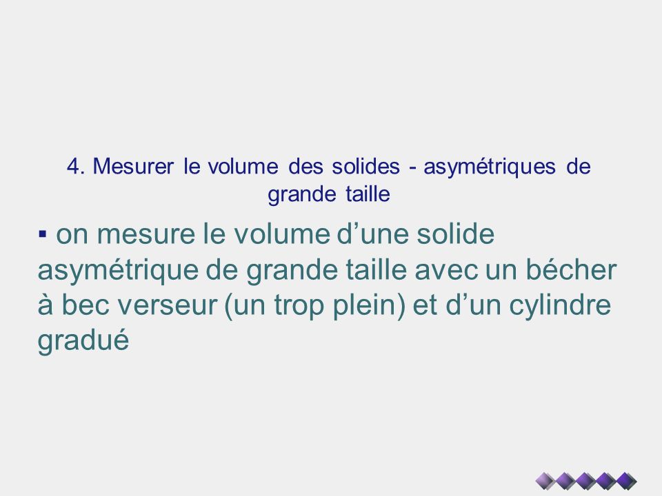 4. Mesurer le volume des solides - asymétriques de grande taille