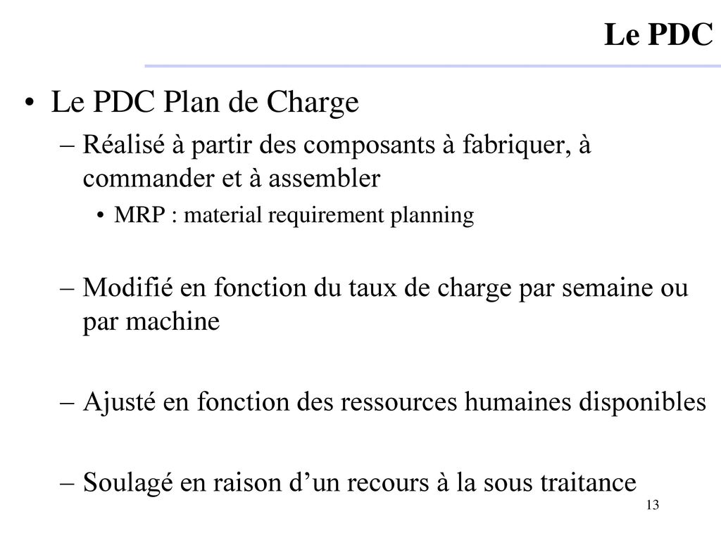 Le PDC Le PDC Plan de Charge