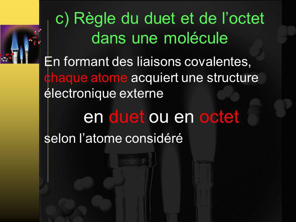 c) Règle du duet et de l’octet dans une molécule