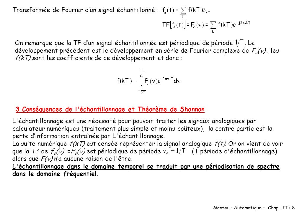 Transformée de Fourier d’un signal échantillonné :