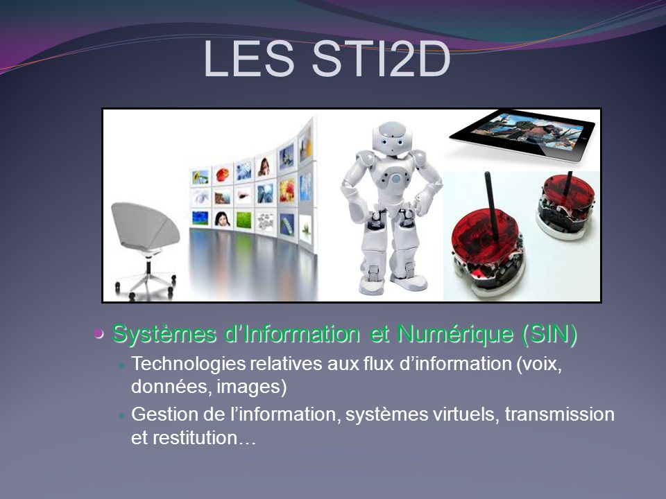 LES STI2D Systèmes d’Information et Numérique (SIN)