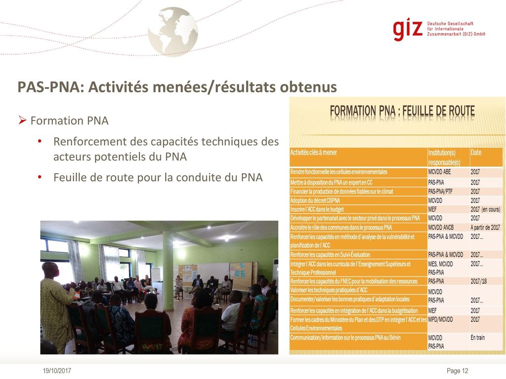 PAS-PNA: Activités menées/résultats obtenus