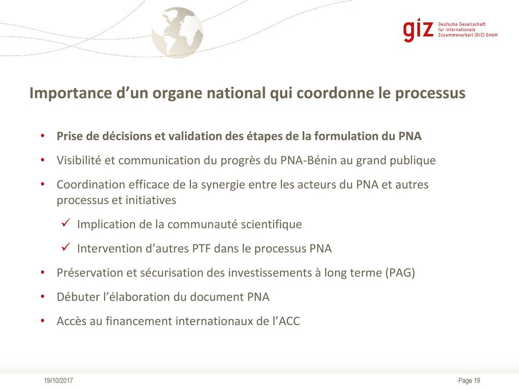 Prochaines étapes du processus PNA et du projet PAS-PNA