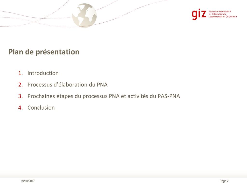 Plan de présentation Introduction Processus d’élaboration du PNA