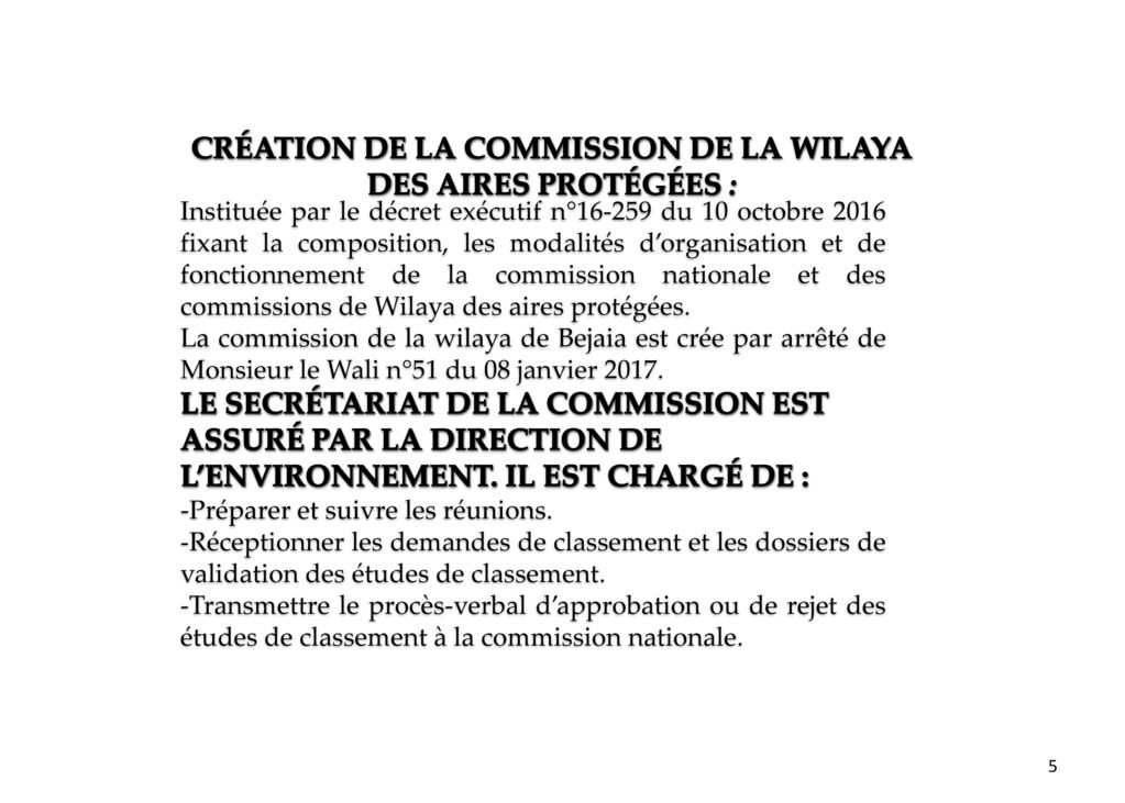 Création de la Commission de la Wilaya des aires protégées :