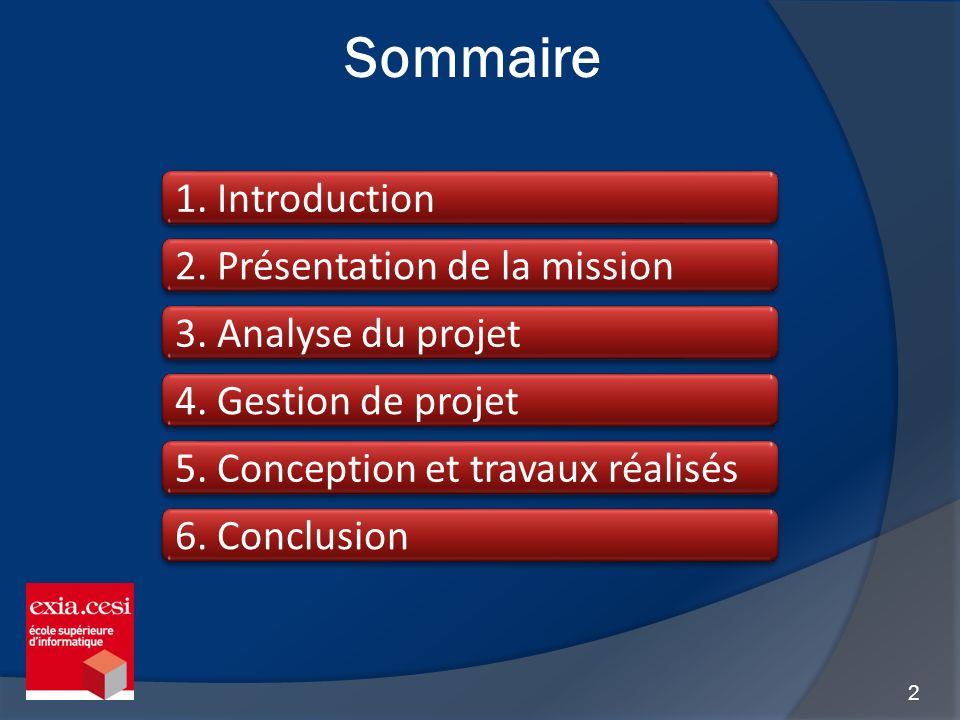 Sommaire 1. Introduction 2. Présentation de la mission