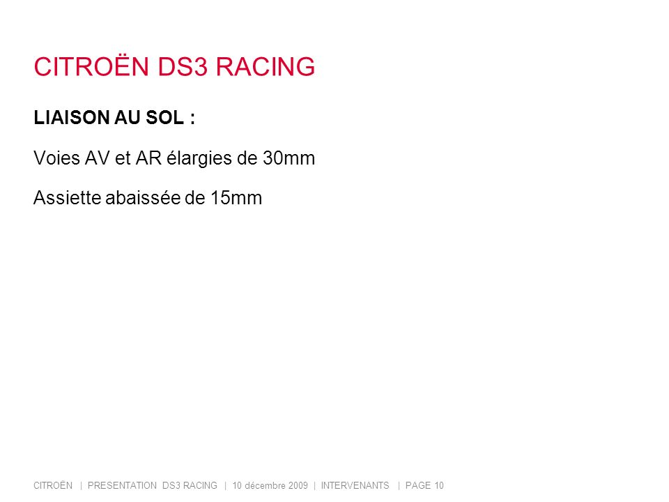CITROËN DS3 RACING LIAISON AU SOL : Voies AV et AR élargies de 30mm