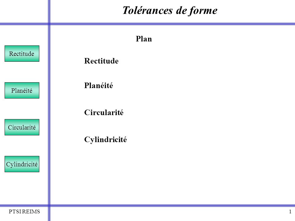 Tolérances de forme Plan Rectitude Planéité Circularité Cylindricité