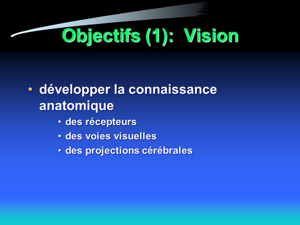 Objectifs (1): Vision développer la connaissance anatomique