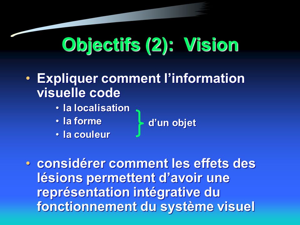 Objectifs (2): Vision Expliquer comment l’information visuelle code