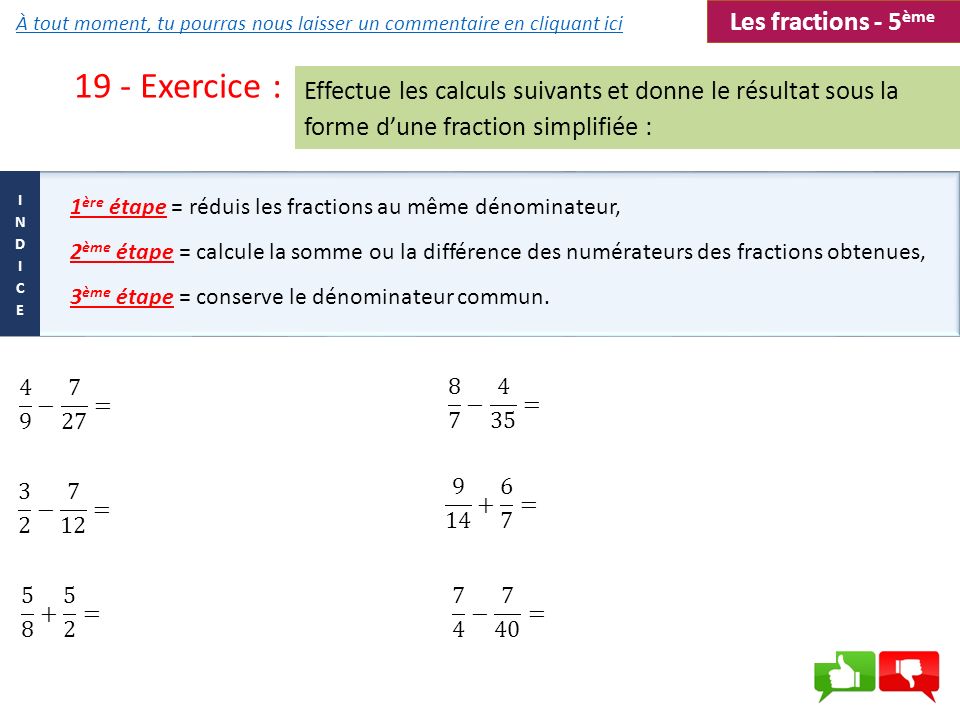 19 - Exercice : Les fractions - 5ème