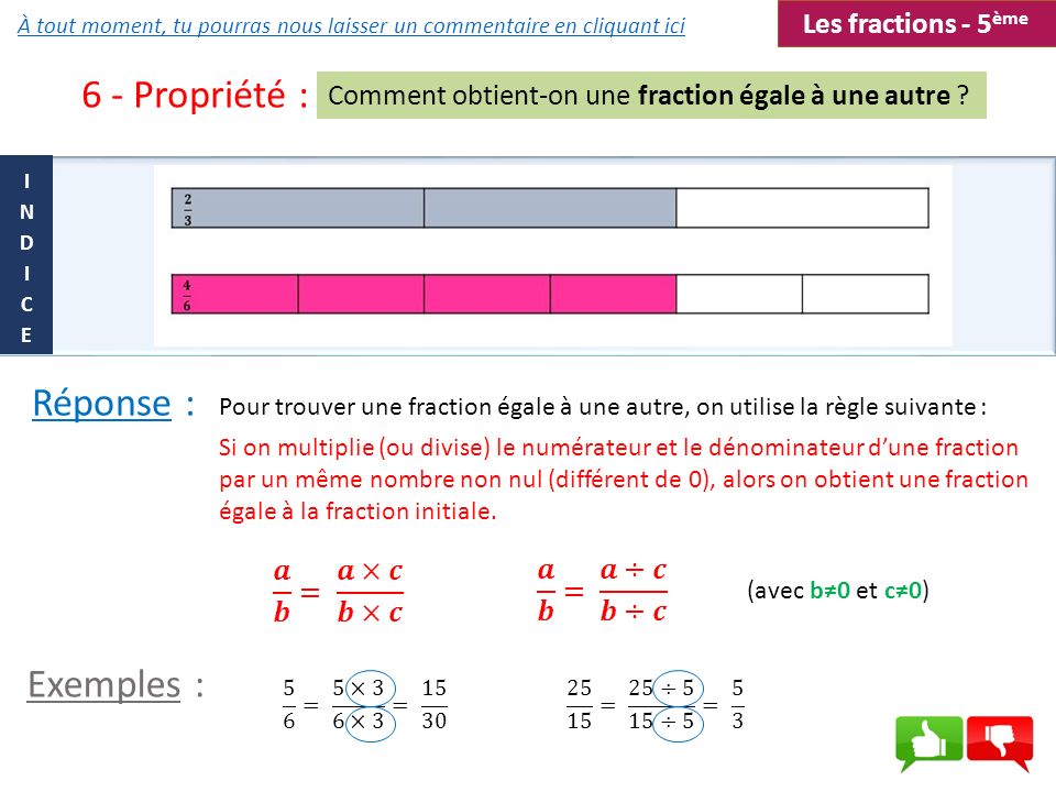 6 - Propriété : Réponse : Exemples : Les fractions - 5ème