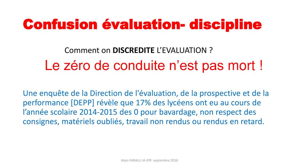 Confusion évaluation- discipline