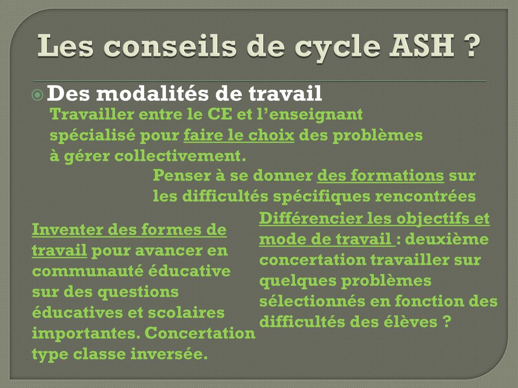 Les conseils de cycle ASH