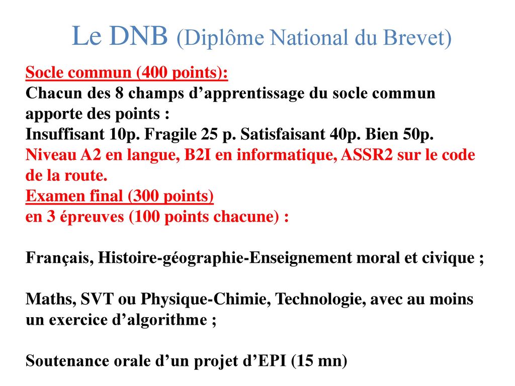 Le DNB (Diplôme National du Brevet)