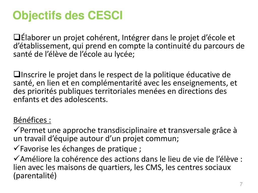 Objectifs des CESCI