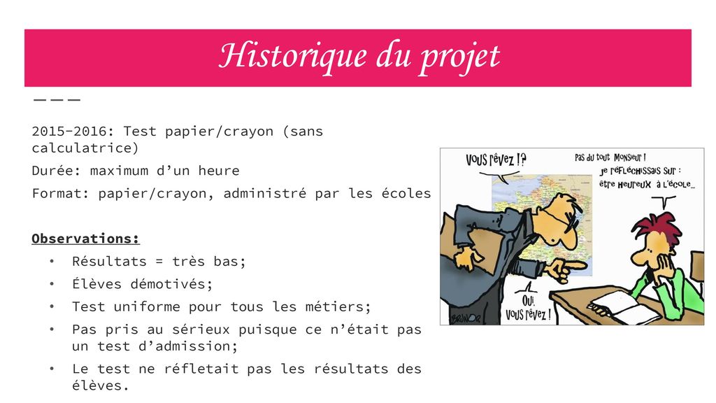 Historique du projet : Test papier/crayon (sans calculatrice)