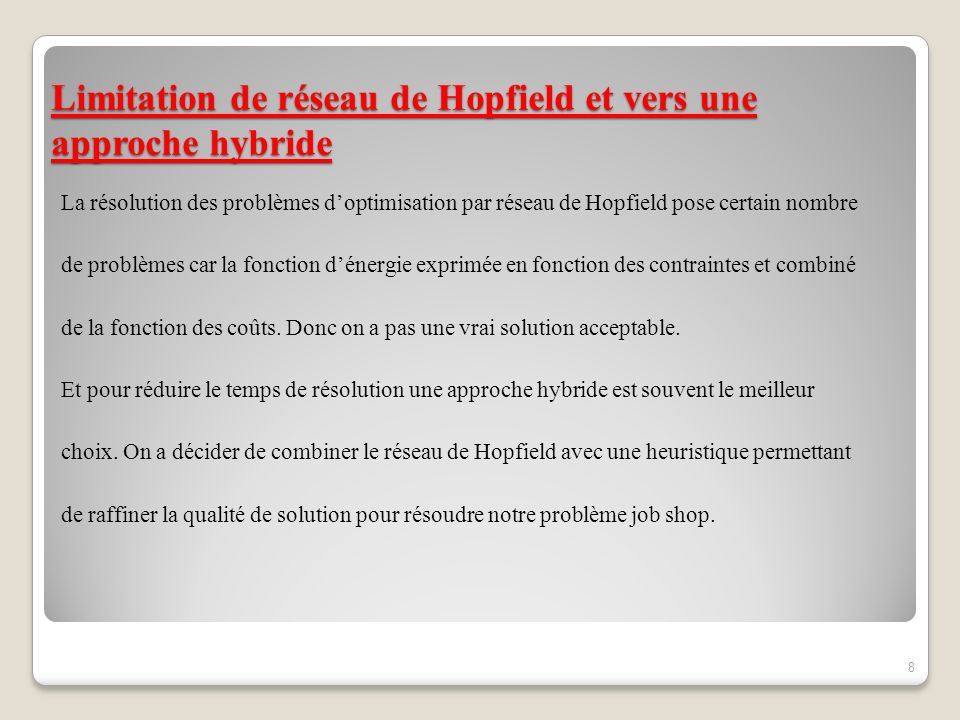 Limitation de réseau de Hopfield et vers une approche hybride