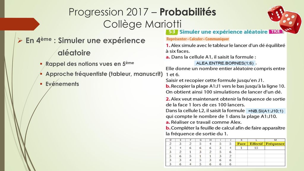 Progression 2017 – Probabilités Collège Mariotti