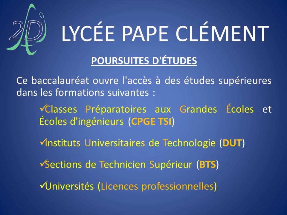 LYCÉE PAPE CLÉMENT POURSUITES D ÉTUDES